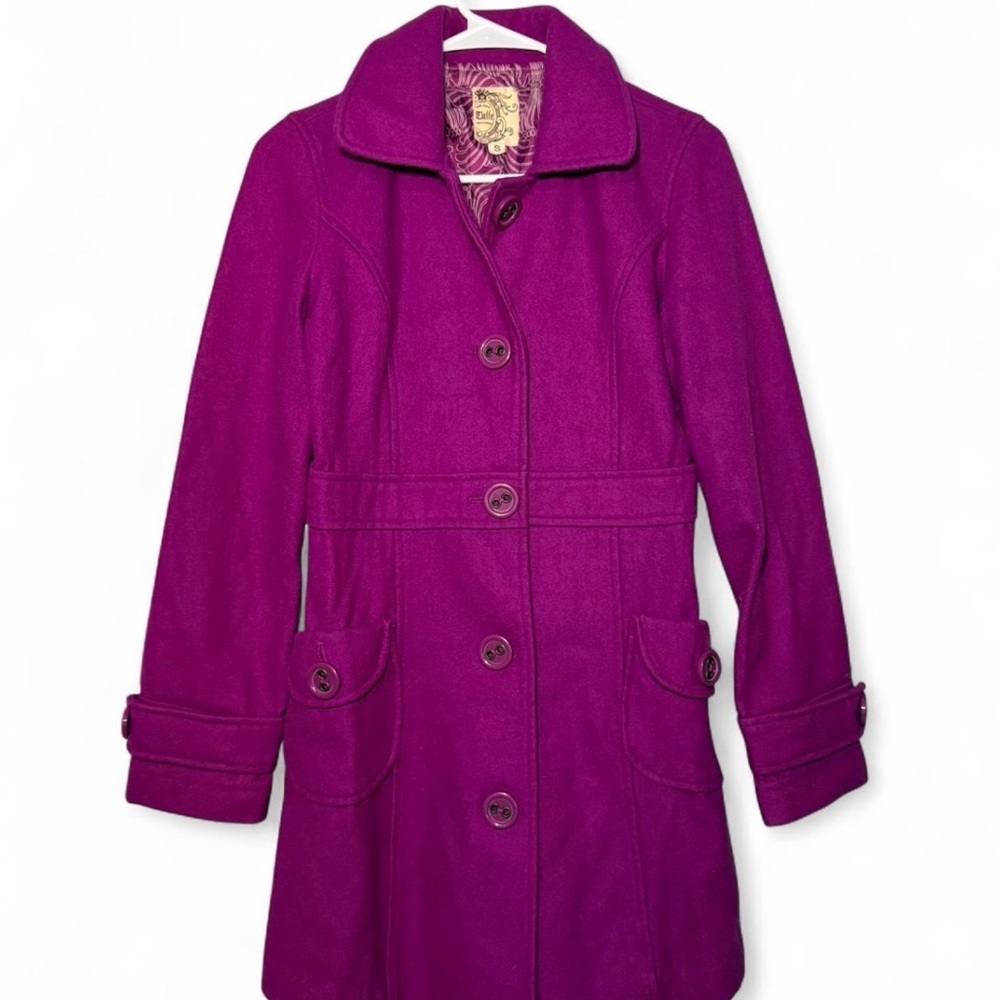 Small Magenta Y2K Tulle Wool-Blend Long Jacket